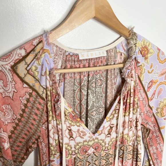 Karlie Womens Patchwork Midi Maxi Dress Small Pink Purple Floral Boho Pockets - Picture 5 of 12